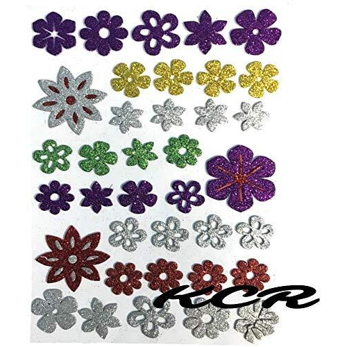 Kcr Eva Foam Glitter Flower Self Adhesive Stickers For Kids, Children Learning Or Art & Craft(Set Of 3)