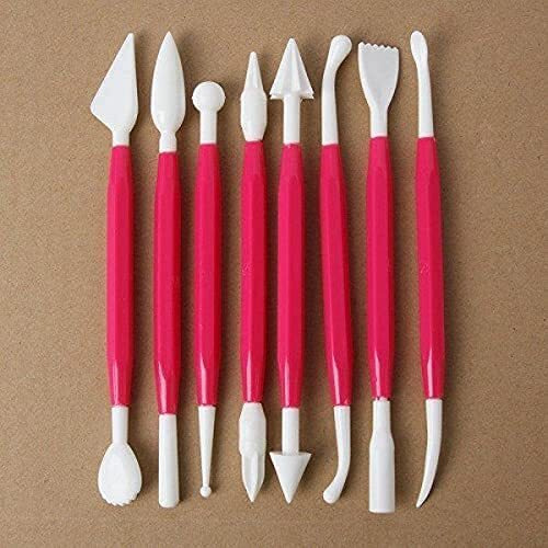 E - Buddies Plastic Ceramic Pottery Tools Set Of 8, Carving Double Heads Clay Modelling, Sculpting, Shaping, Fondant Cake Decorating, For Art & Craft Supplies For Kids, Artist (Random Color)