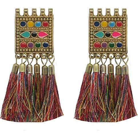 Paushak Boutique Antique Golden Rectangle 6 Multicolour Tussle Button (Set Of 1)