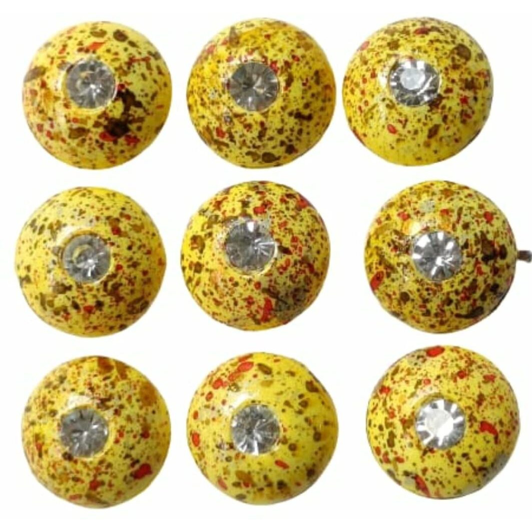 Paushak Boutique Yellow Red Designer Printed Button (10 Pieces)