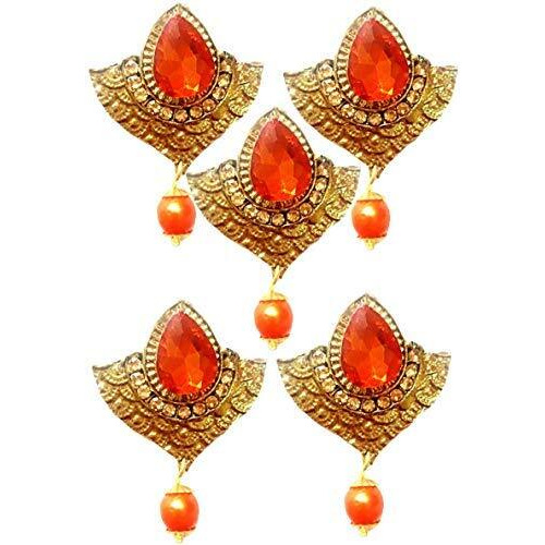 Paushak Boutique Designer Orange Golden Diya Style Button (Piece Of 4)