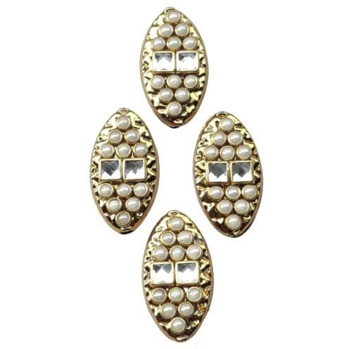 Paushak Boutique Golden White Kundan Oval Shape Buttons (Set Of 2)