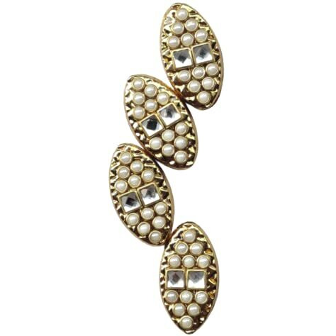 Paushak Boutique Golden White Kundan Oval Shape Buttons (Set Of 2)