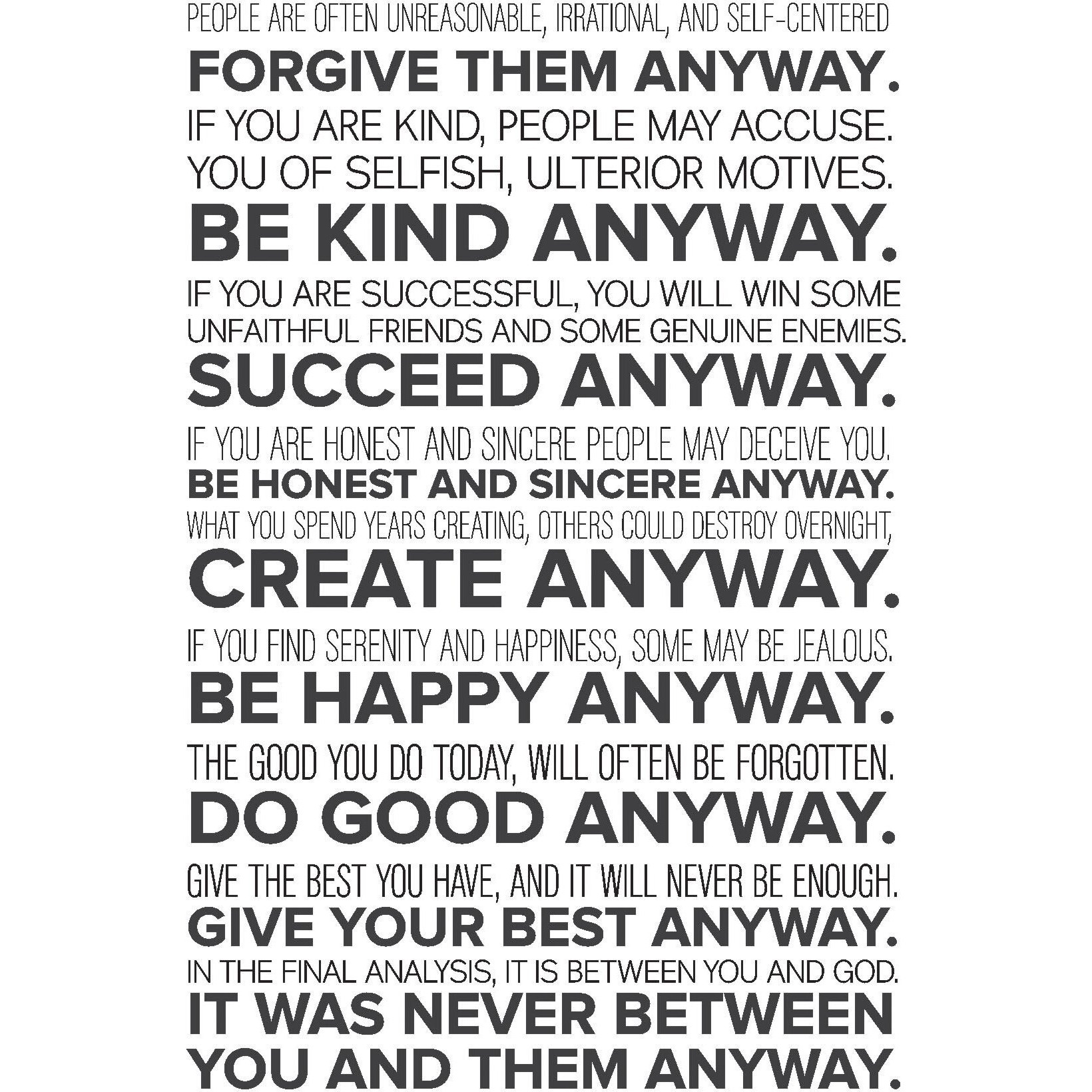 Inephos Mother Teresa Do It Anyway Quote Poster Art | Inspirational Posters For Room (12 X 18 Inch)