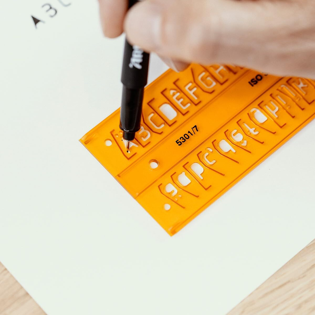 Aristo Lettering Stencil Straight 3.5Mm H-Profil Suitable For Fountain Pens Crisp Letters, Numbers, Punctuations & Symbols Orange Transparent Plastic