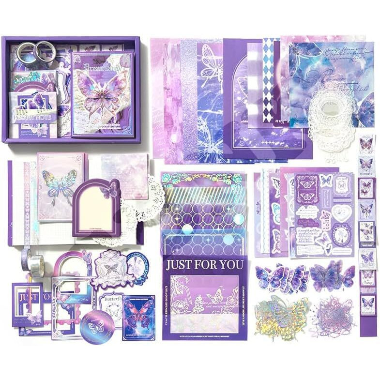 Gdnk 346Pcs Vintage Journal Scrapbook Pack Kit For Art Journaling Bullet, Planners Diy Paper Stickers, Craft Kits Notebook, Collage Album Aesthetic Sticker (Moonlight) (Purple Butterfly)