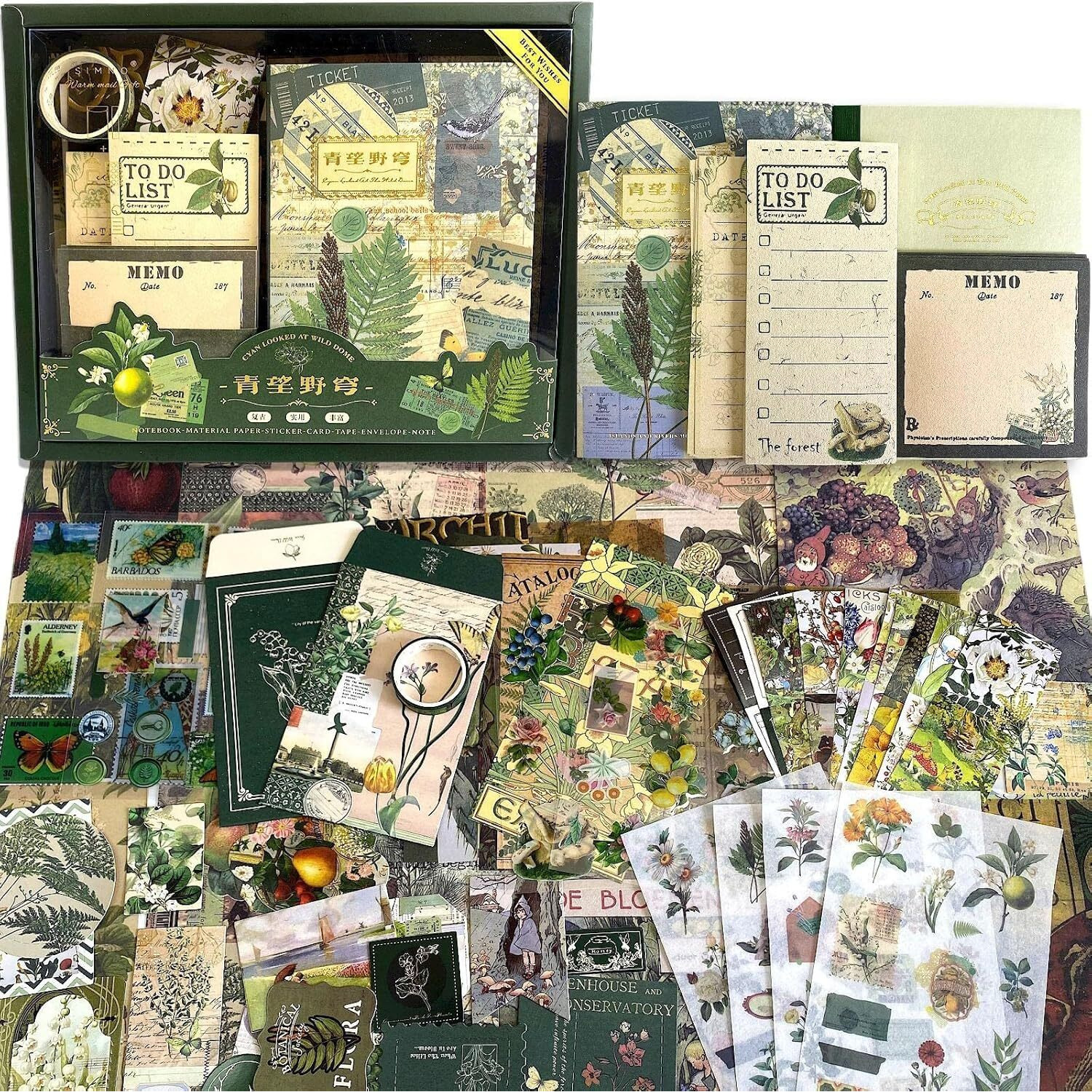 Gdnk 346Pcs Vintage Journal Scrapbook Pack Kit For Art Journaling Bullet, Planners Diy Paper Stickers, Craft Kits Notebook, Collage Album Aesthetic Sticker (Moonlight) (Green)