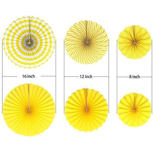 Shopping Mart Set Of 6 Paper Hanging Fans Decoration For Birthday Decoration Items For Girls&Boy (Yellow)