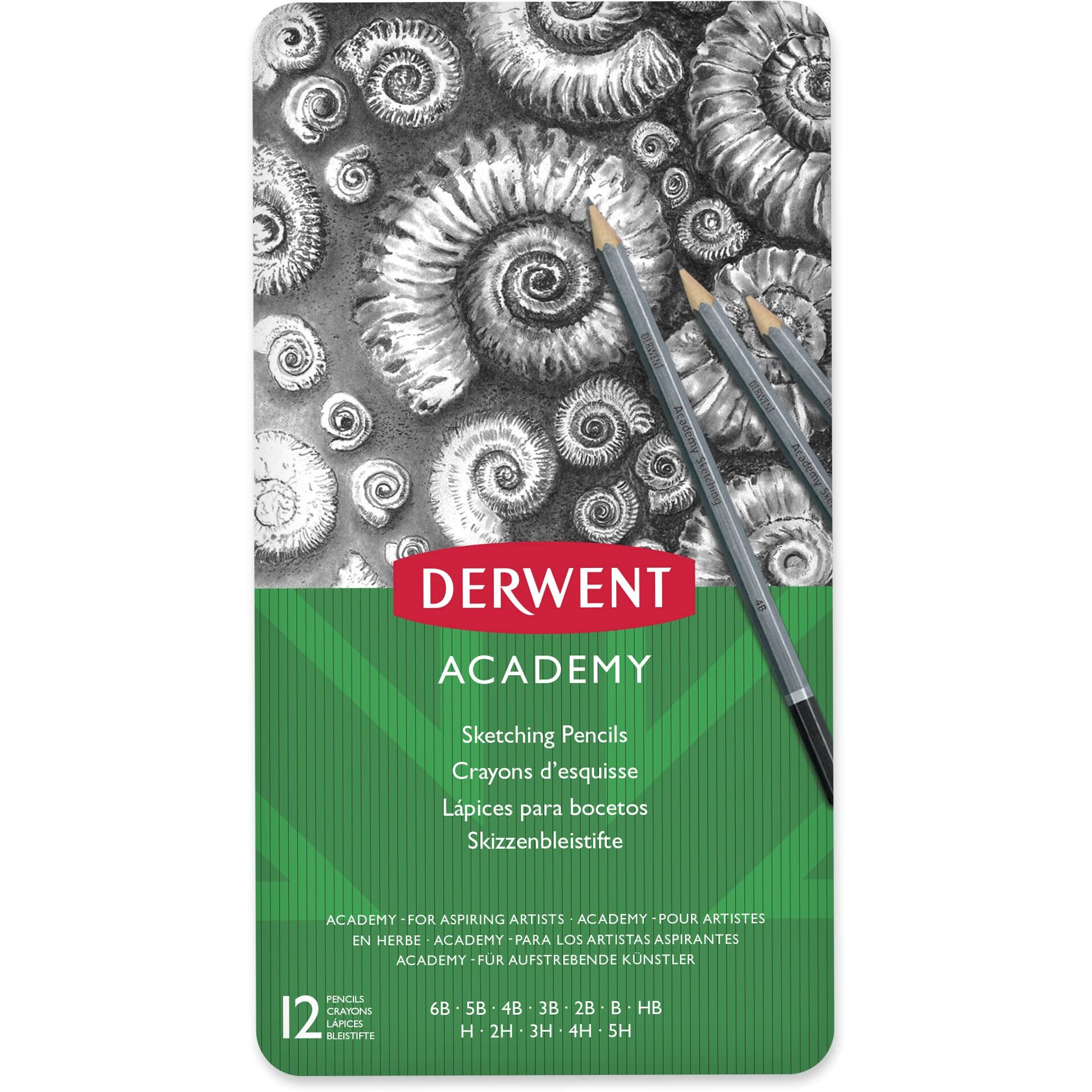 Derwent Academy Sketching Pencils Tin, 6B-5H (Set Of 12)