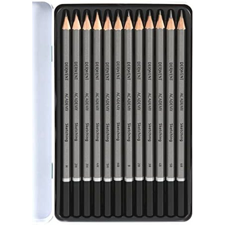 Derwent Academy Sketching Pencils Tin, 6B-5H (Set Of 12)