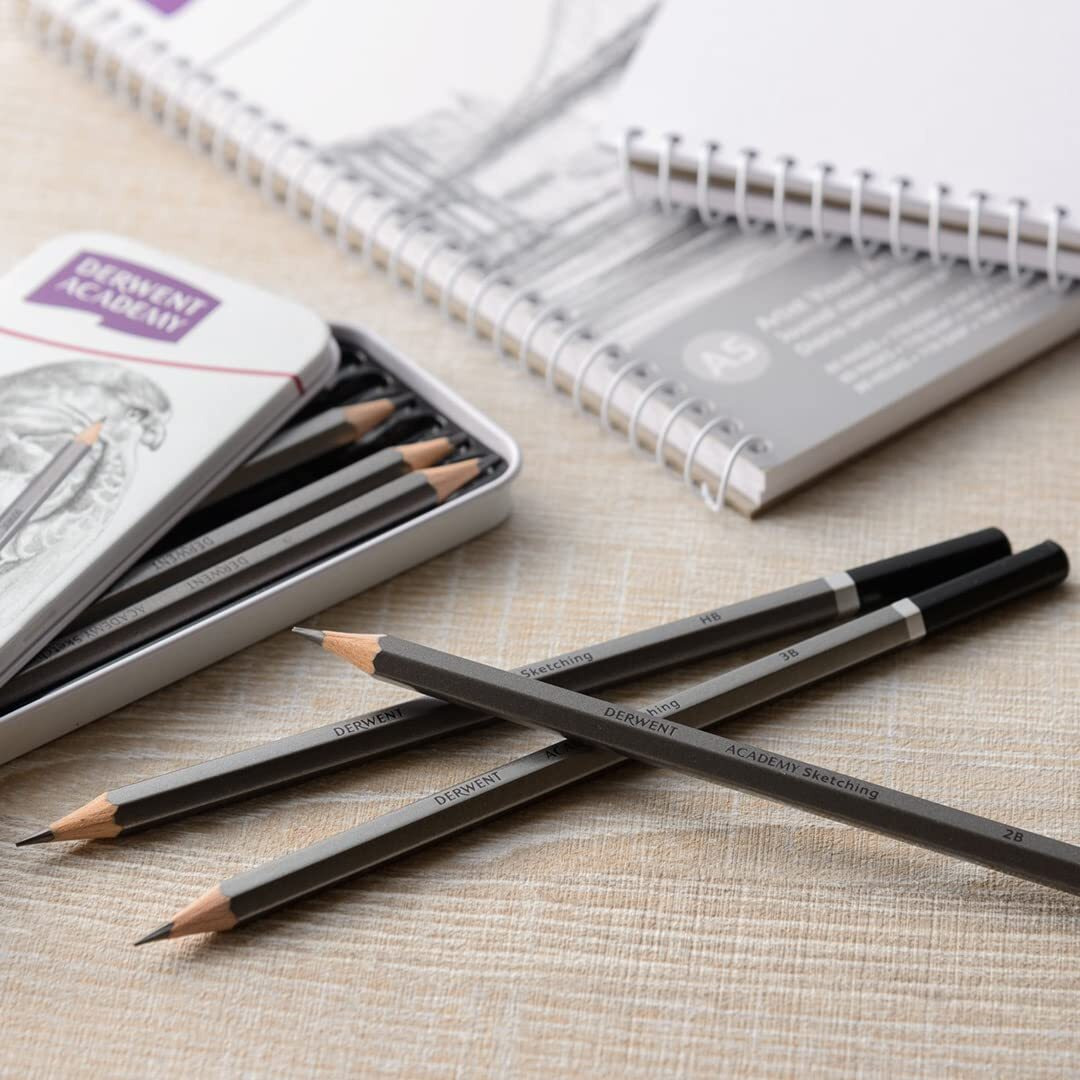 Derwent Academy Sketching Pencils Tin, 6B-5H (Set Of 12)