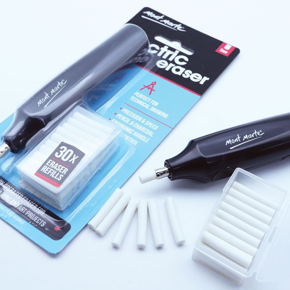 Mont Marte Electric Eraser, Includes 30 Eraser Refills. For Graphite Pencils And Color Pencils By Vanshi Art