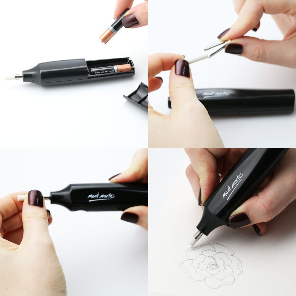 Mont Marte Electric Eraser, Includes 30 Eraser Refills. For Graphite Pencils And Color Pencils By Vanshi Art