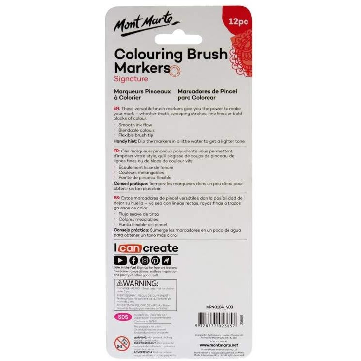 Mont Marte Colouring Brush Markers 12Pc