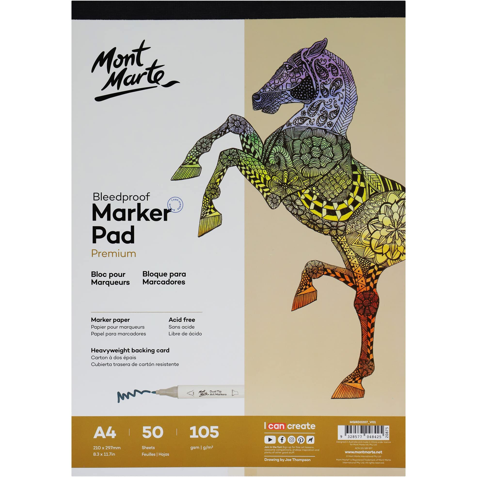 Mont Marte Bleedproof Marker Pad 105Gsm A4 50 Sheets