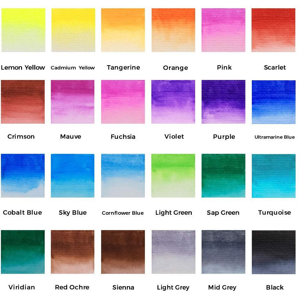 Mont Marte Premium Watercolor Real Brush Pens, 24Pc Artist Coloring Set, Super Flexible Brush Tip, Perfect For Creating A Range Of Strokes, Ideal For Art, Design, Lettering And Coloring