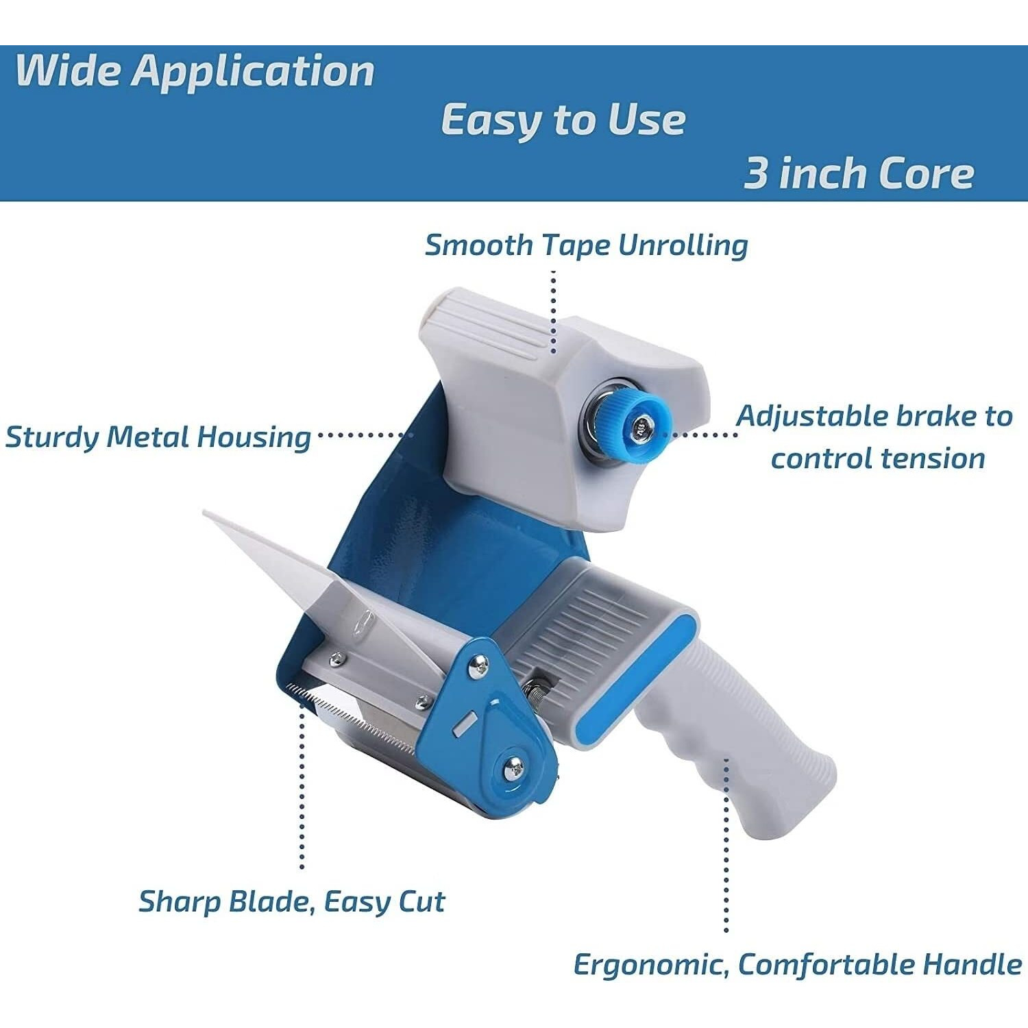Hirparag 3 Inch Stainless Steel Blade With Plastic Handheld Tape Dispenser, Packaging Tape Cutter, Multi Color, Pack Of 1
