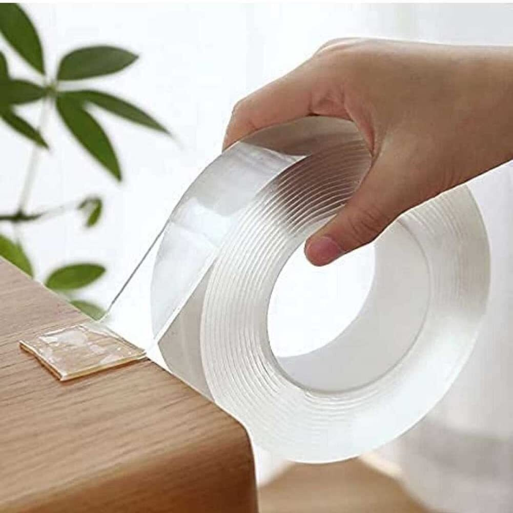 Grip Double Sided Tape - Multipurpose Removable Traceless Mounting Adhesive Tape For Walls Home Kitchen Carpet (3M - Roll 1) Transparent Strong Washable Reusable Anti Slip Nano Tape
