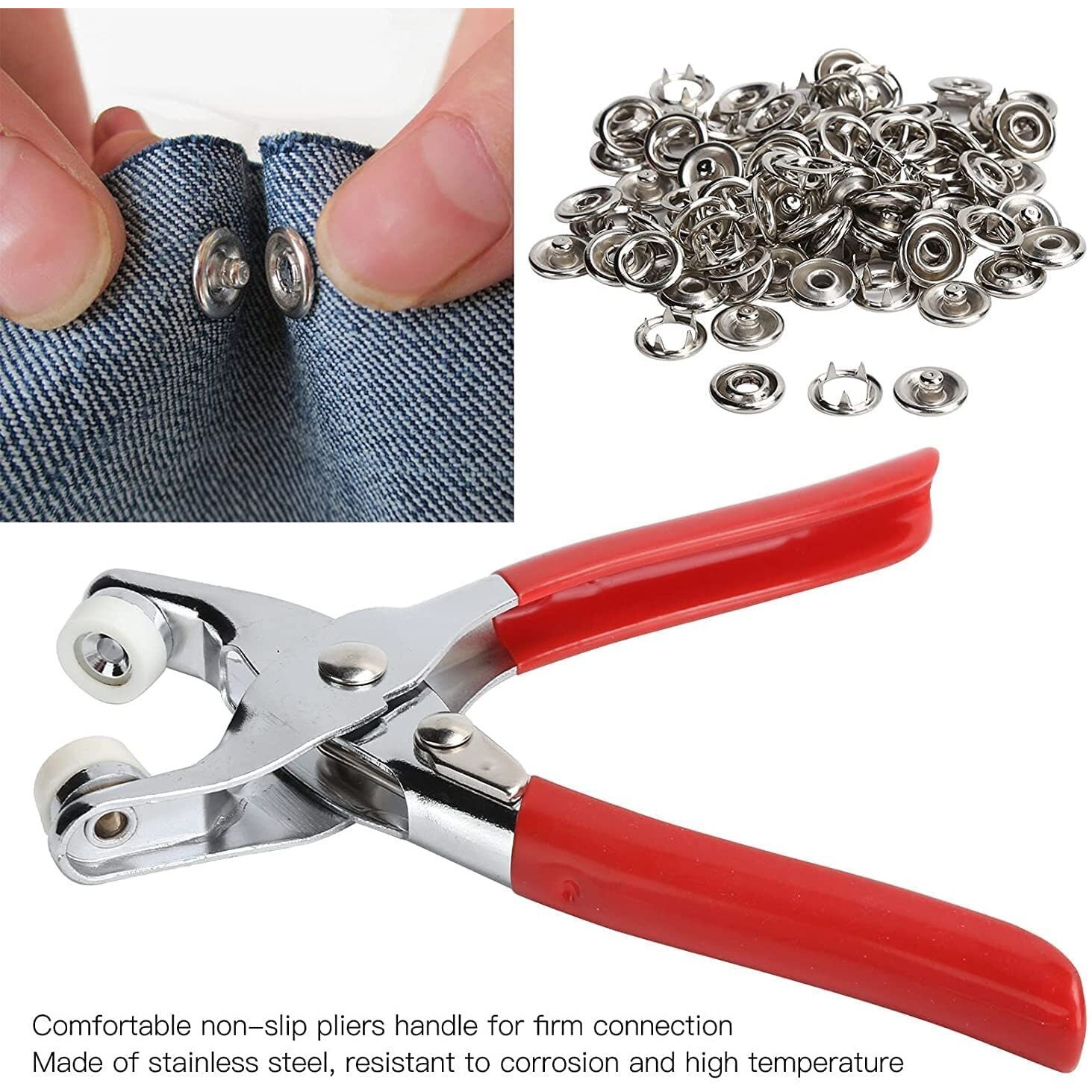 Moxtiza Grommet Eyelet Setting Pliers Tool For Bag Shoes Leather Belt Cloth Easy Press Button Snap Fastener Plier Button Pincer Pile Clipper Setter Hand Tool With 100Pcs Multi Color Rivets