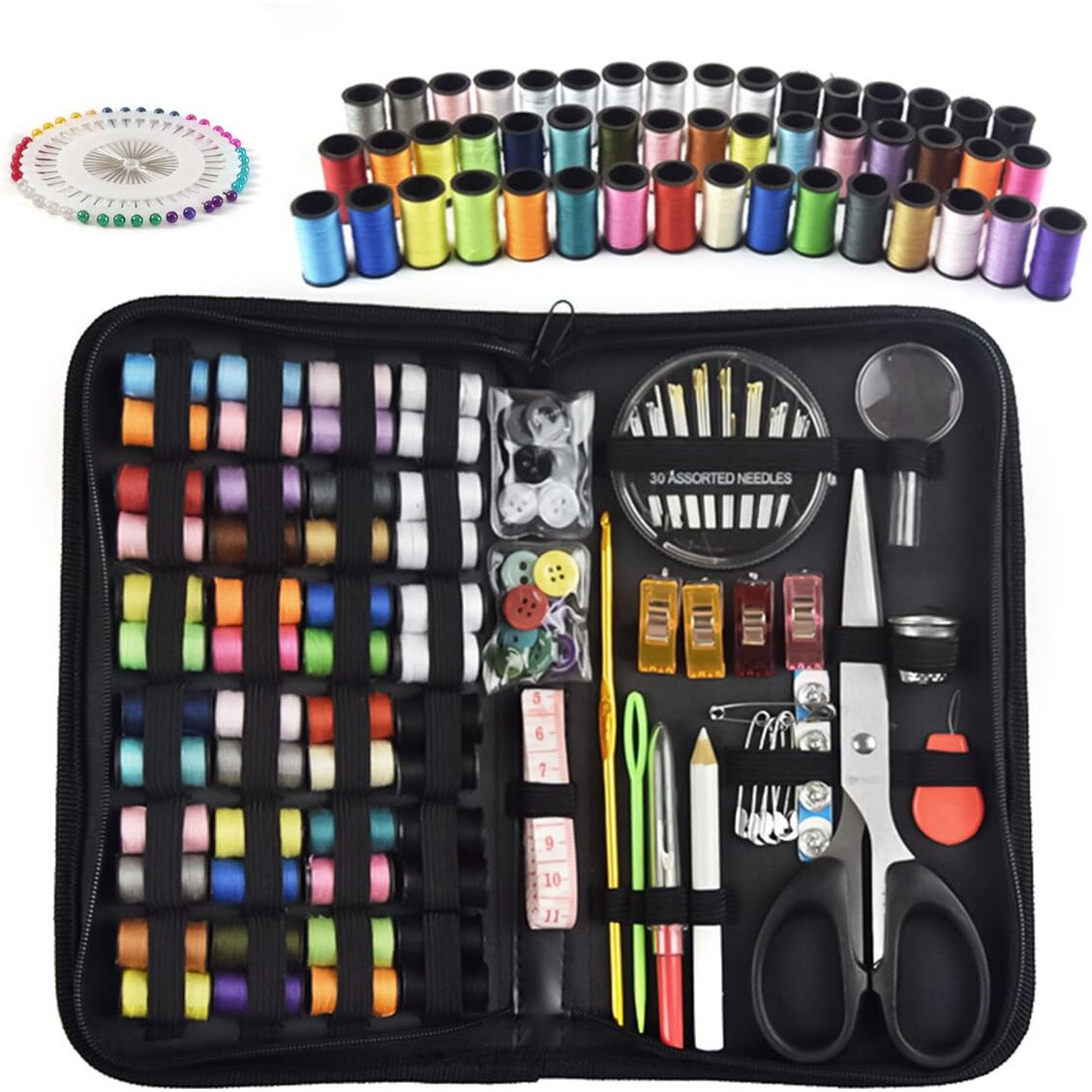 Elephantboat 172Pcs Sewing Kit With Stitching Needle Tool, Multi Color Threads, Scissors, Thimble, Threader, Tape Measure - Diy Home And Travel Sewing Bag