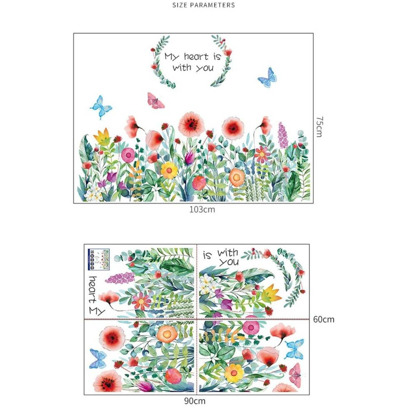 Jaamso Royals Colourful Blooming Flower With Coloured Butterfly Wall Stickers For Living Room Flowers, Floral Wall Stickers, Flower Sticker, Nature Wall Stickers (90 Cm X 60 Cm)