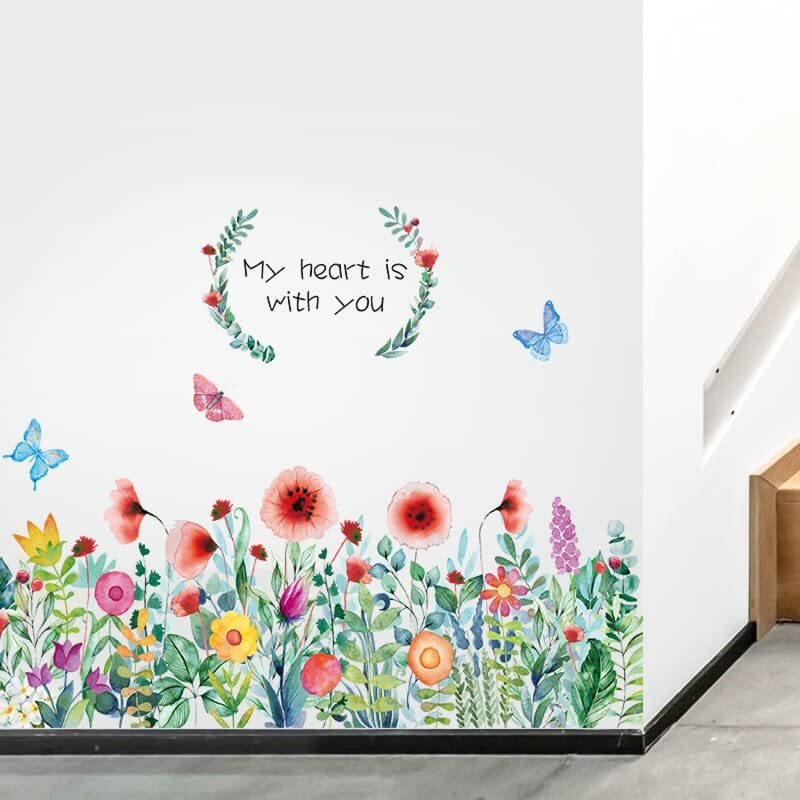 Jaamso Royals Colourful Blooming Flower With Coloured Butterfly Wall Stickers For Living Room Flowers, Floral Wall Stickers, Flower Sticker, Nature Wall Stickers (90 Cm X 60 Cm)