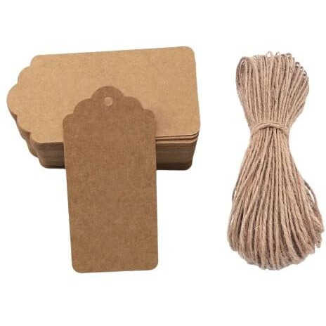 Townbus 300 Pcs Of Double Sided Blank Craft Brown Hang Tags With String For Return Gifts | Plain Price Tags With Jute Rope | Thread