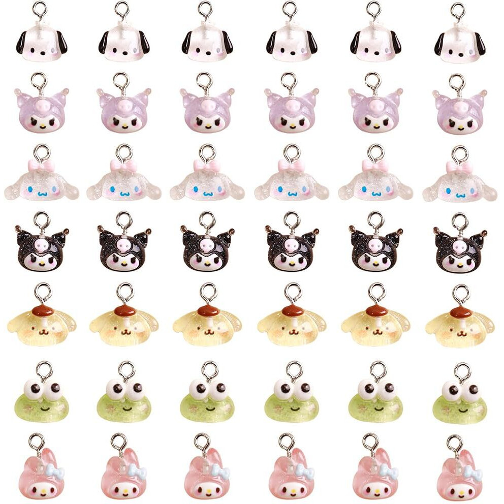 Sannidhi 42Pcs Charms For Bracelet Making,7-Design Pendant Charms For Jewelry Making,Mini Cinnamoroll Kuromi Bracelet Cartoon Resin Jewellery Diy Necklace Crafts Phone
