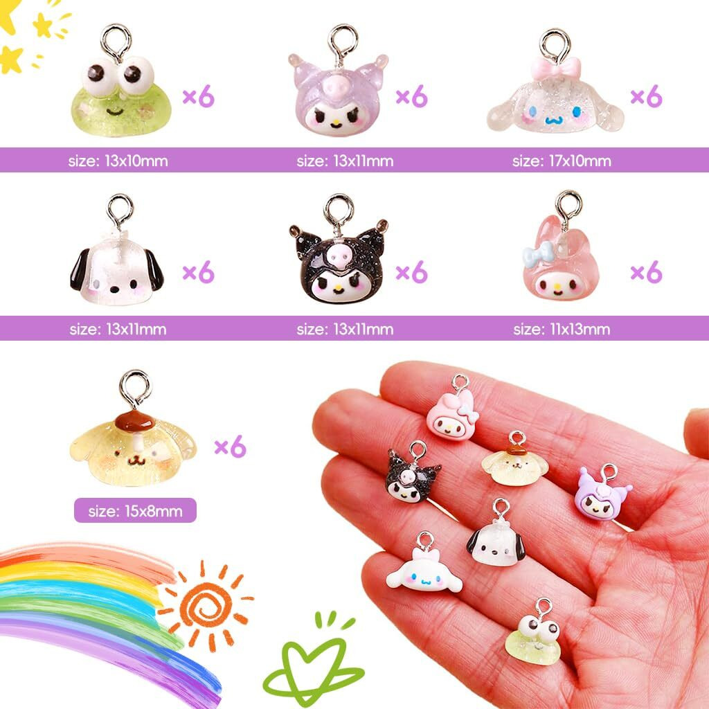Sannidhi 42Pcs Charms For Bracelet Making,7-Design Pendant Charms For Jewelry Making,Mini Cinnamoroll Kuromi Bracelet Cartoon Resin Jewellery Diy Necklace Crafts Phone