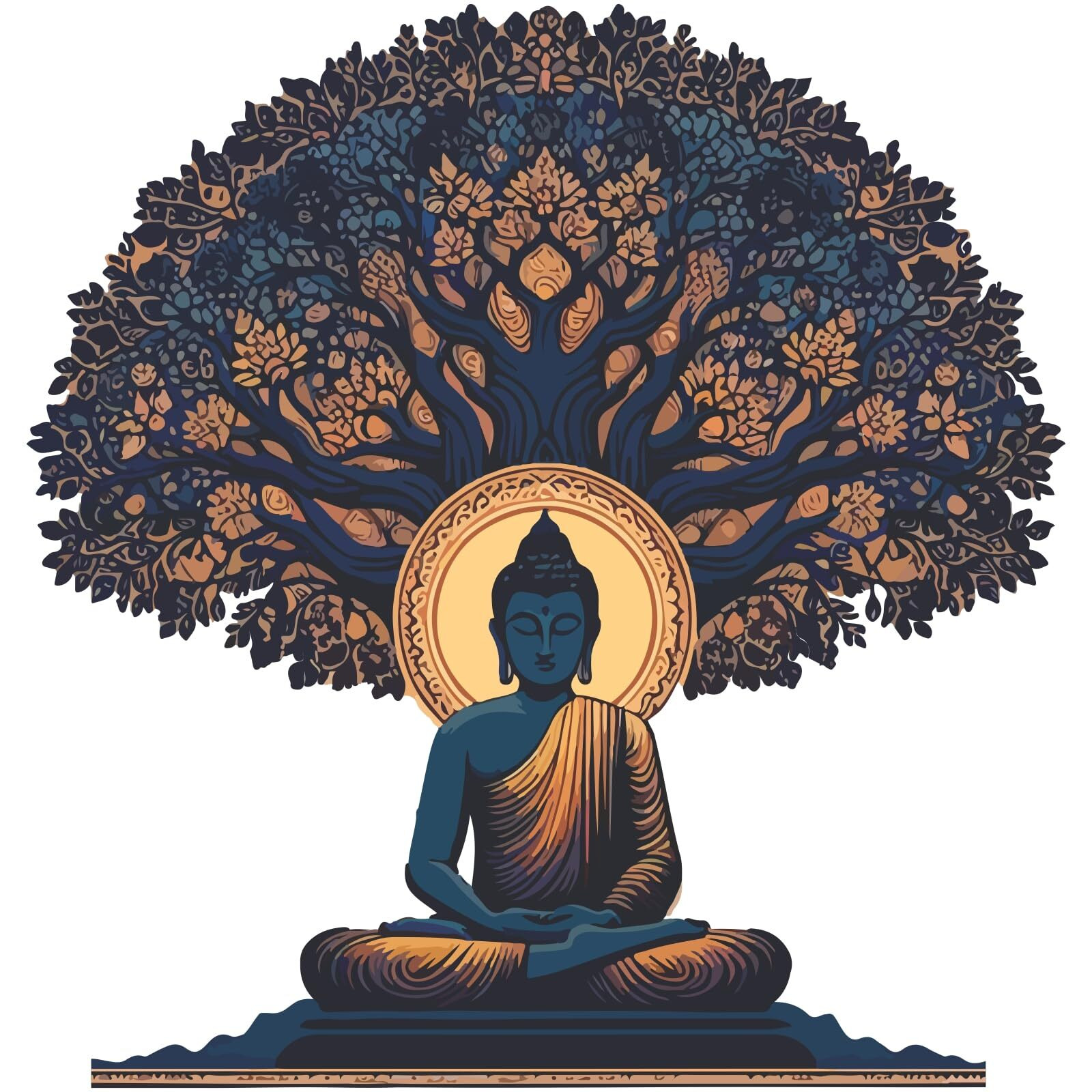 Creative Edge Buddha Under Kalpa Tree Wall Sticker Multicolor Decorative Vinyl Self Adhesive Wall Art For Home Living Room Bedroom Meditation Space For Peaceful Decor (61 Cm X 58 Cm)