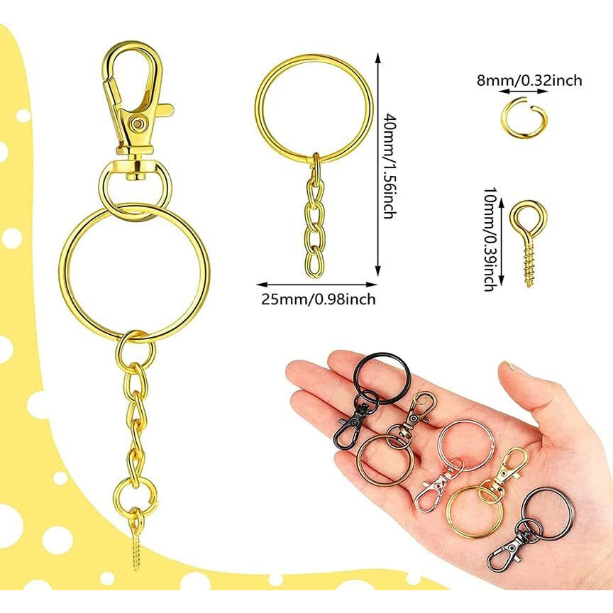 Diy Crafts 5 Chain+Key Chain, Golden, 5 Chain+Key Chain Only, Swivel Clasps Set Metal Lanyard Snap Hook, Lobster Claw Clasps Keychain Rings Open Rings (5 Chain+Key Chain, Golden)