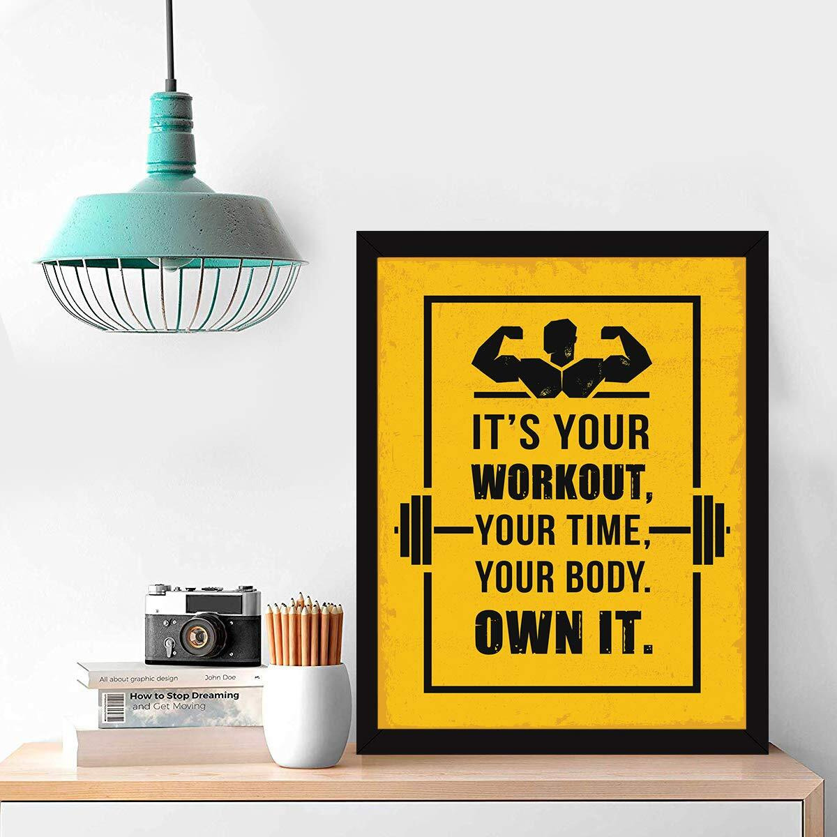 Chaka Chaundh Motivational Quotes Gym Framed Poster (34 Cm X 27 Cm X 4 Cm, Black, Candy Red)