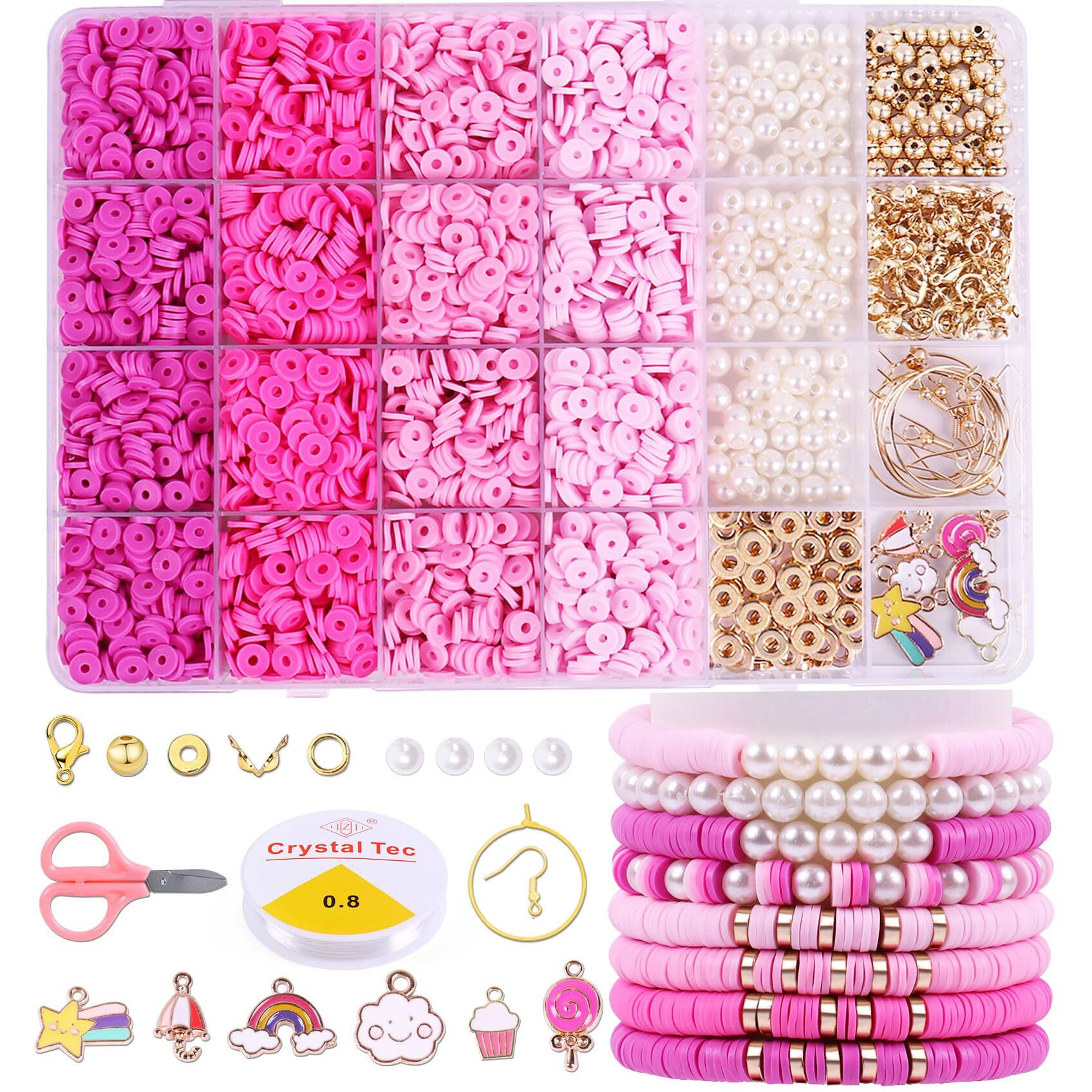Wuollgess 3500Pcs Pink Clay Beads For Bracelet Making Kit, Heishi Beads For Jewelry Making, Friendship Bracelet Kit, Spacer Beads For Adult Necklace Earring Diy