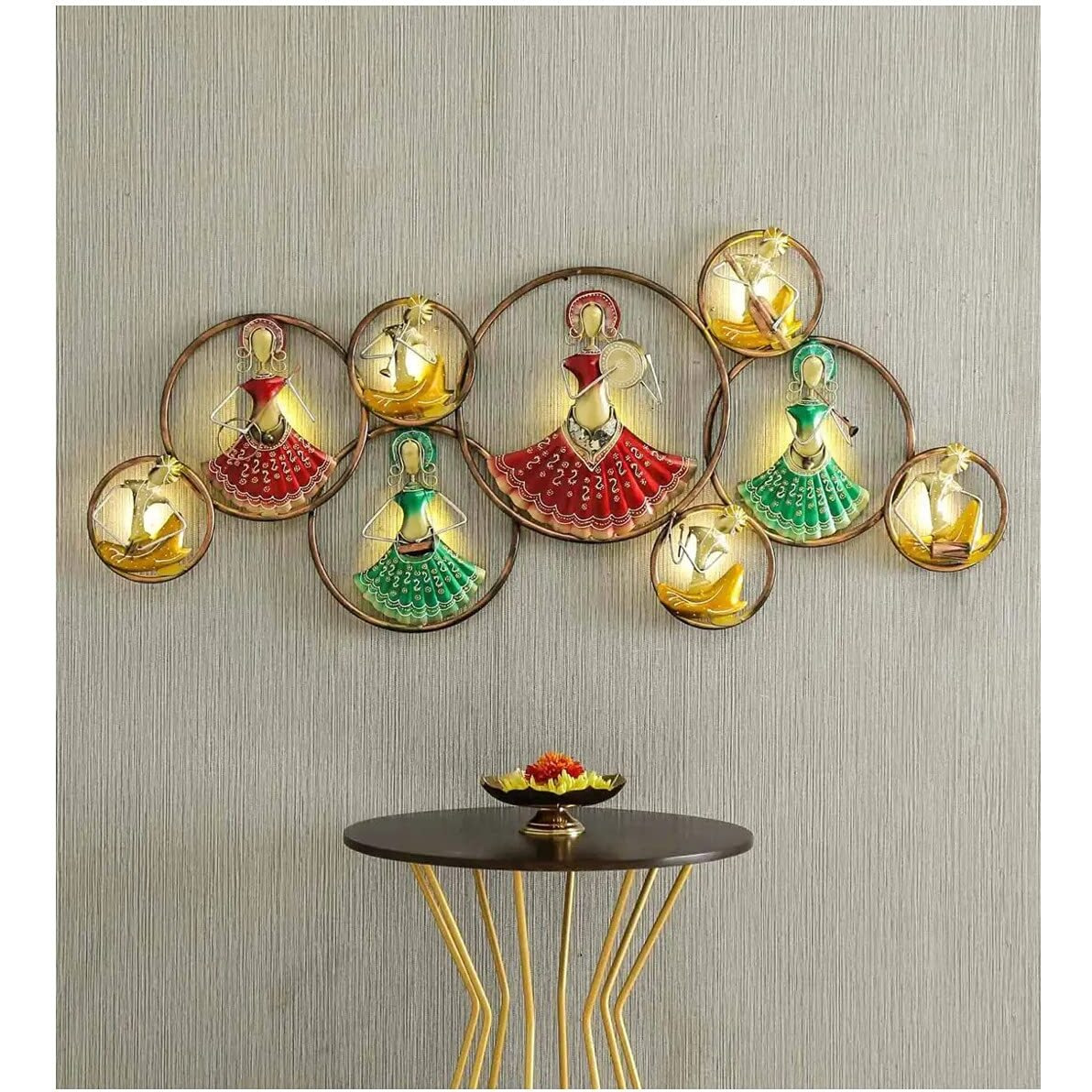 Your Furnisher's Wrought Iron Dancing Dolls In Red With Led Metal Wall Art Decor For Living Room, Bedroom, Dining Room (56X25 In)