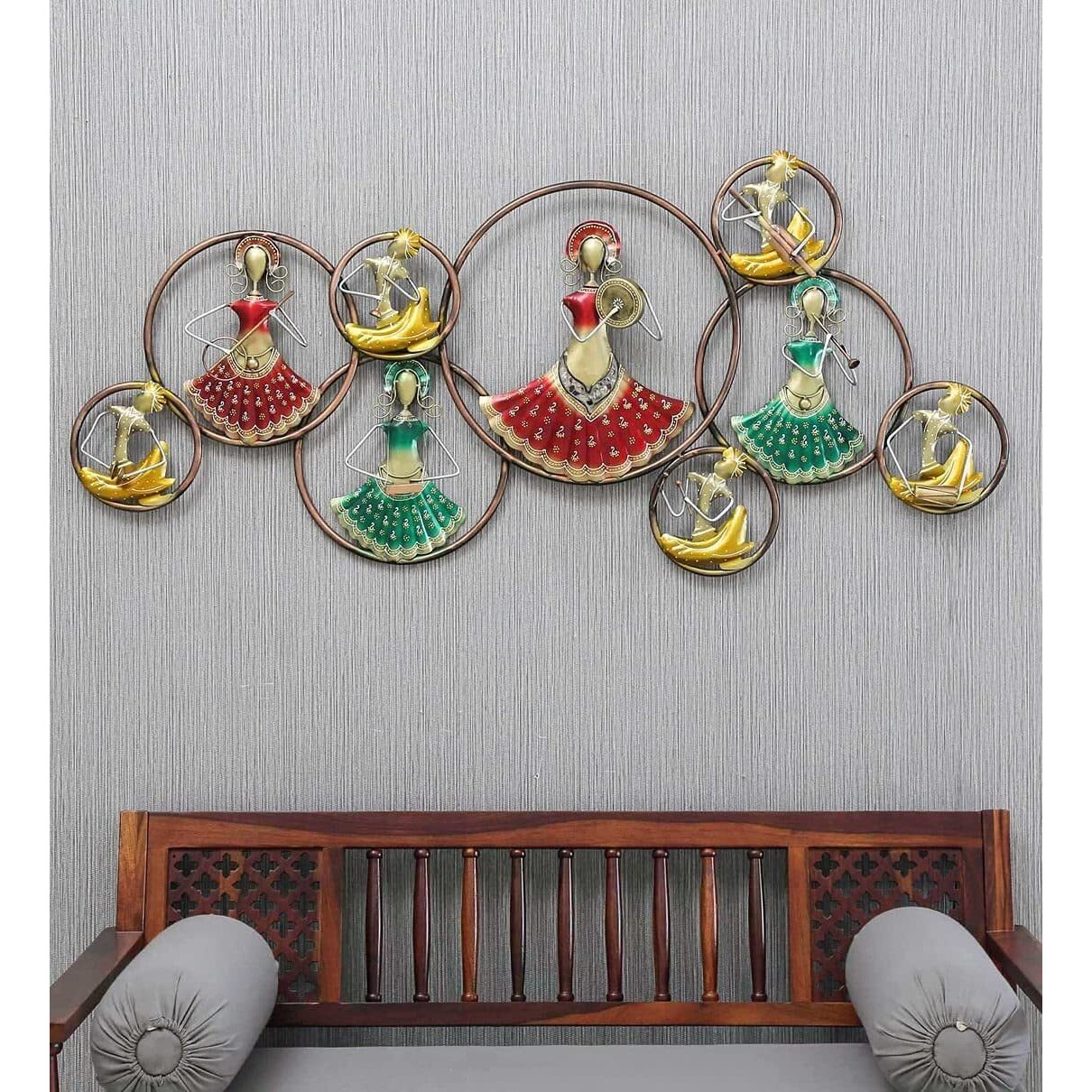 Your Furnisher's Wrought Iron Dancing Dolls In Red With Led Metal Wall Art Decor For Living Room, Bedroom, Dining Room (56X25 In)