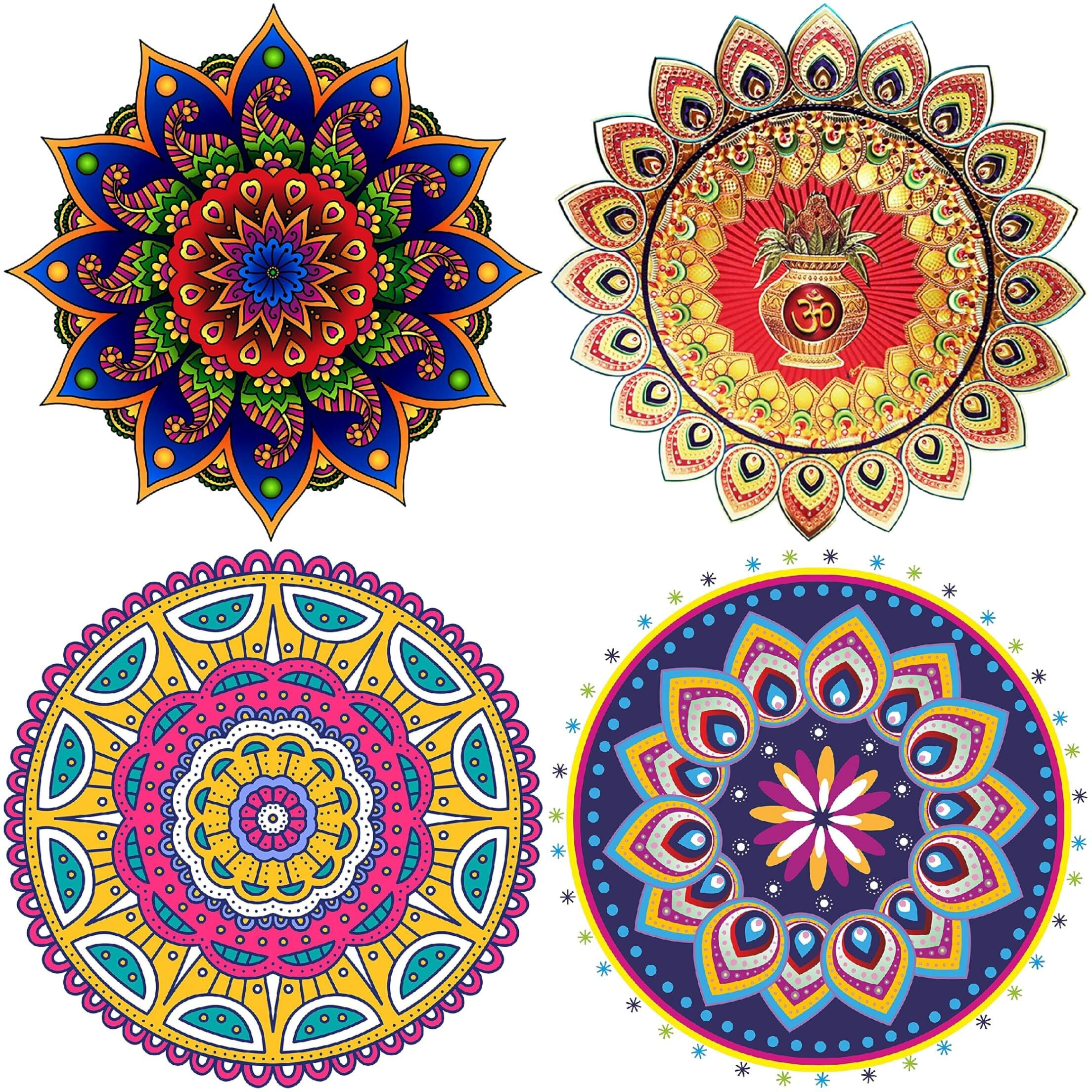 Dreamkraft Colorful Rangoli Sticker Set For Diwali Decoration, Floor & Wall Stickers (30 Cm X 30 Cm, Pack Of 4)_Pc512