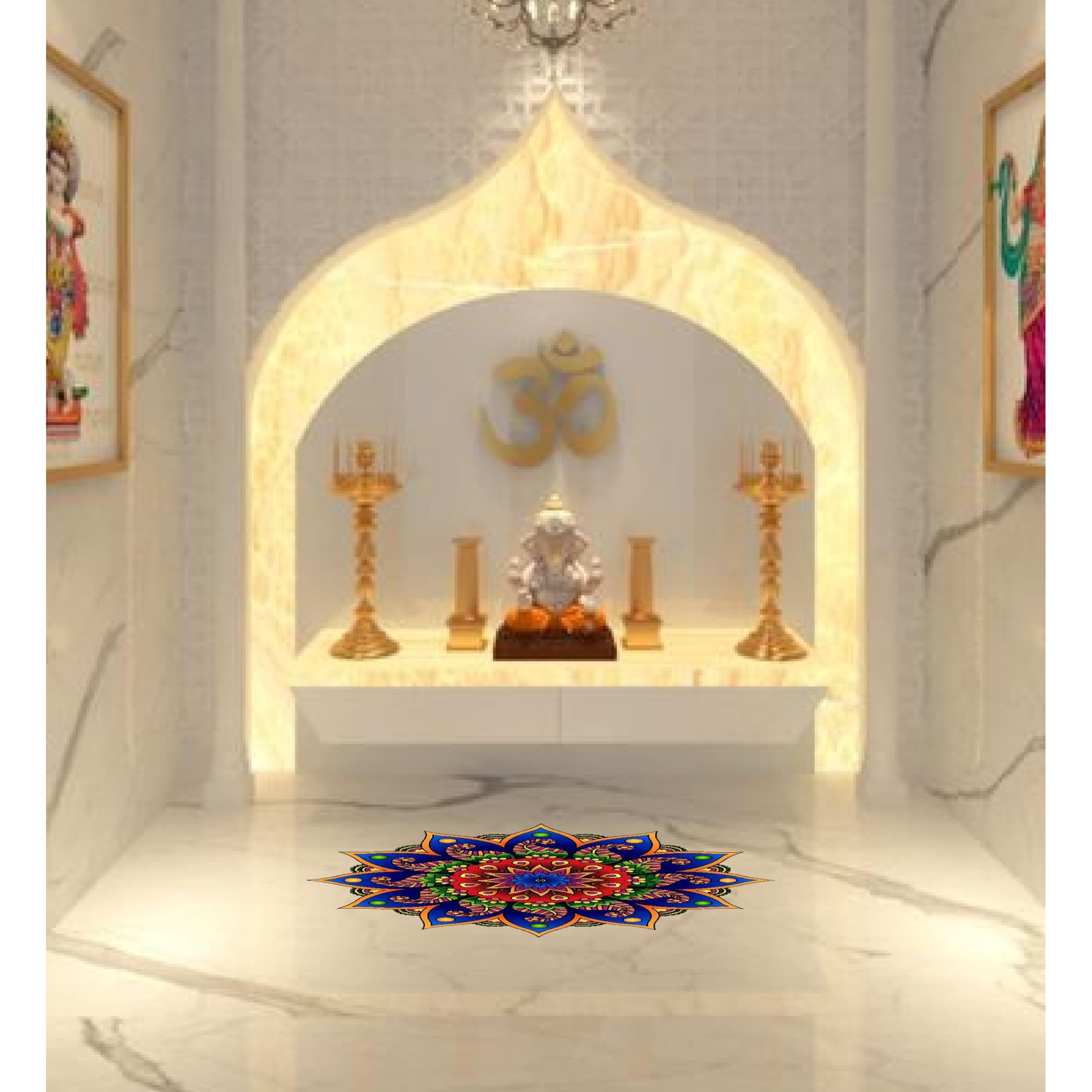 Dreamkraft Colorful Rangoli Sticker Set For Diwali Decoration, Floor & Wall Stickers (30 Cm X 30 Cm, Pack Of 4)_Pc512