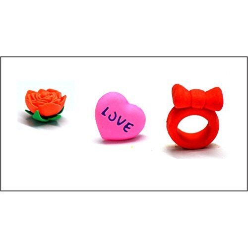 Coi Multi Co-Lour Eraser Set For Kids. (Heart Flower Ring)