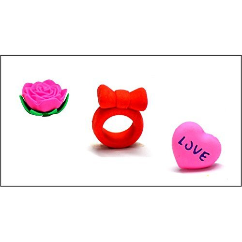 Coi Multi Co-Lour Eraser Set For Kids. (Heart Flower Ring)