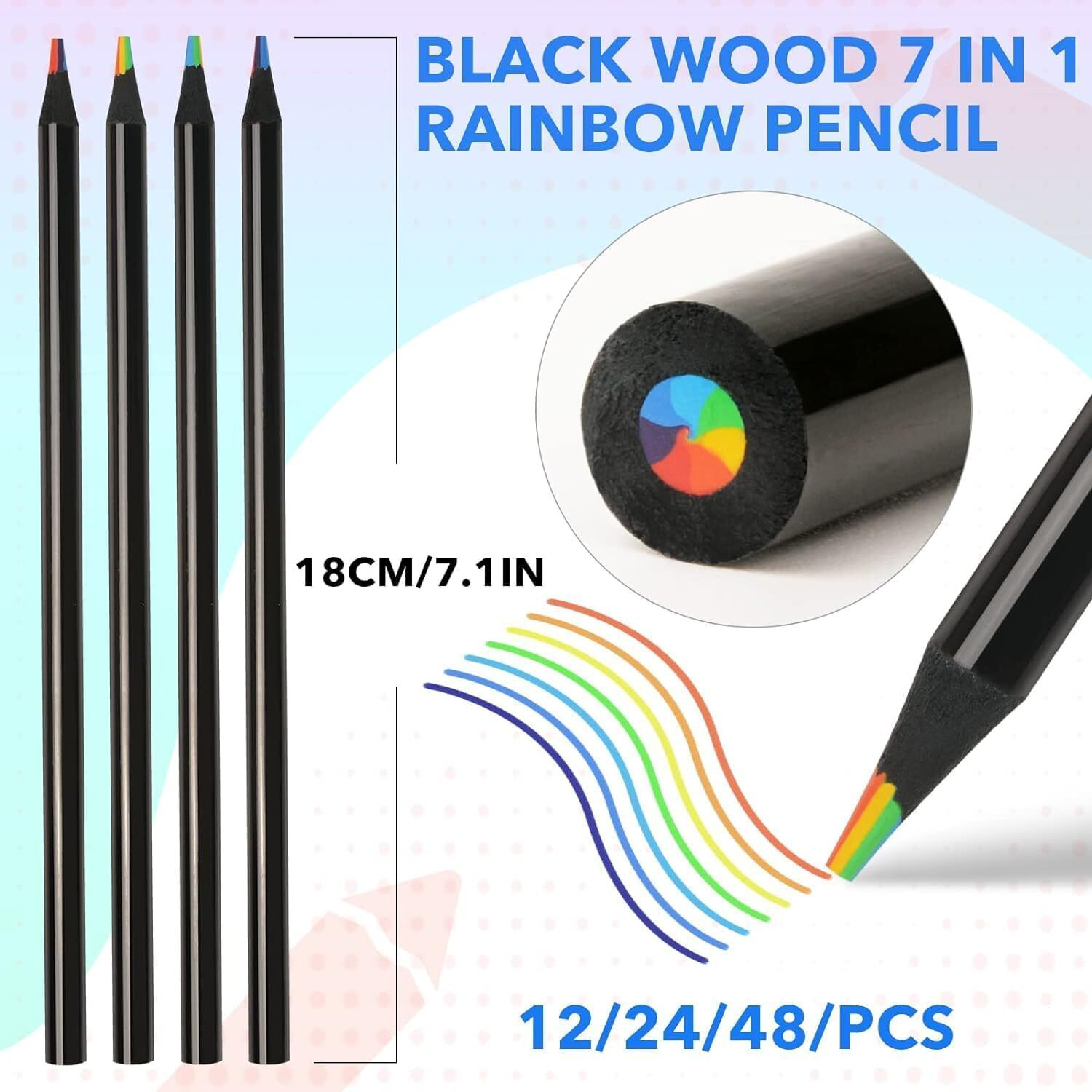 Nityasiddh 12 Colors Rainbow Pencils For Kids Adults, Rainbow Colored Pencil Art Supplies For Girls Boys, Black Wood Multi Colored Pencils For Coloring Drawing Sketching