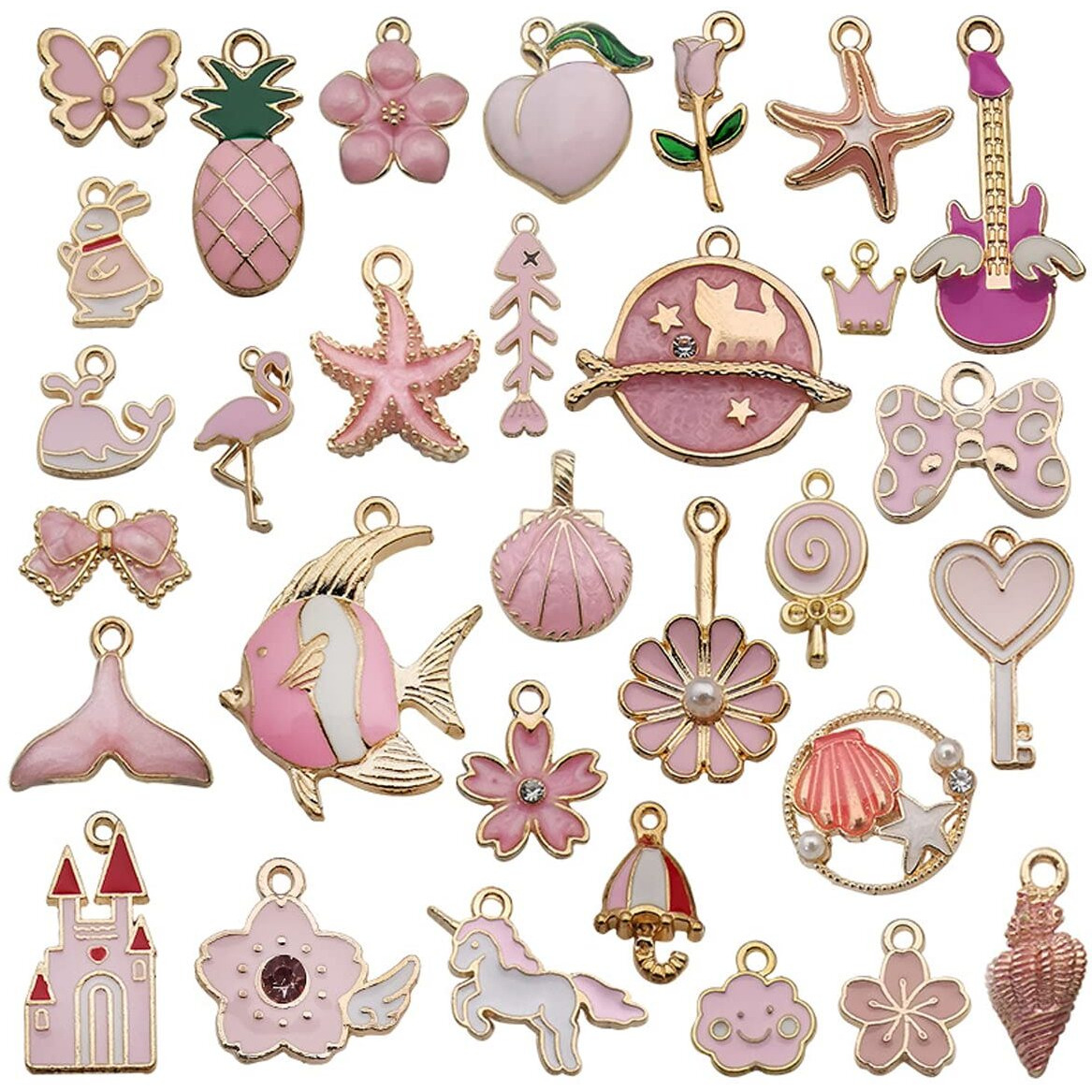 Maycreate Metal 31Pcs Diy Jewelry Making Pendent Kit Assorted Lovely Enamel Charms Pendents Gold Plated Diy Charm Necklace Bracelets Pendent Kit Bracelet Jewelry Making