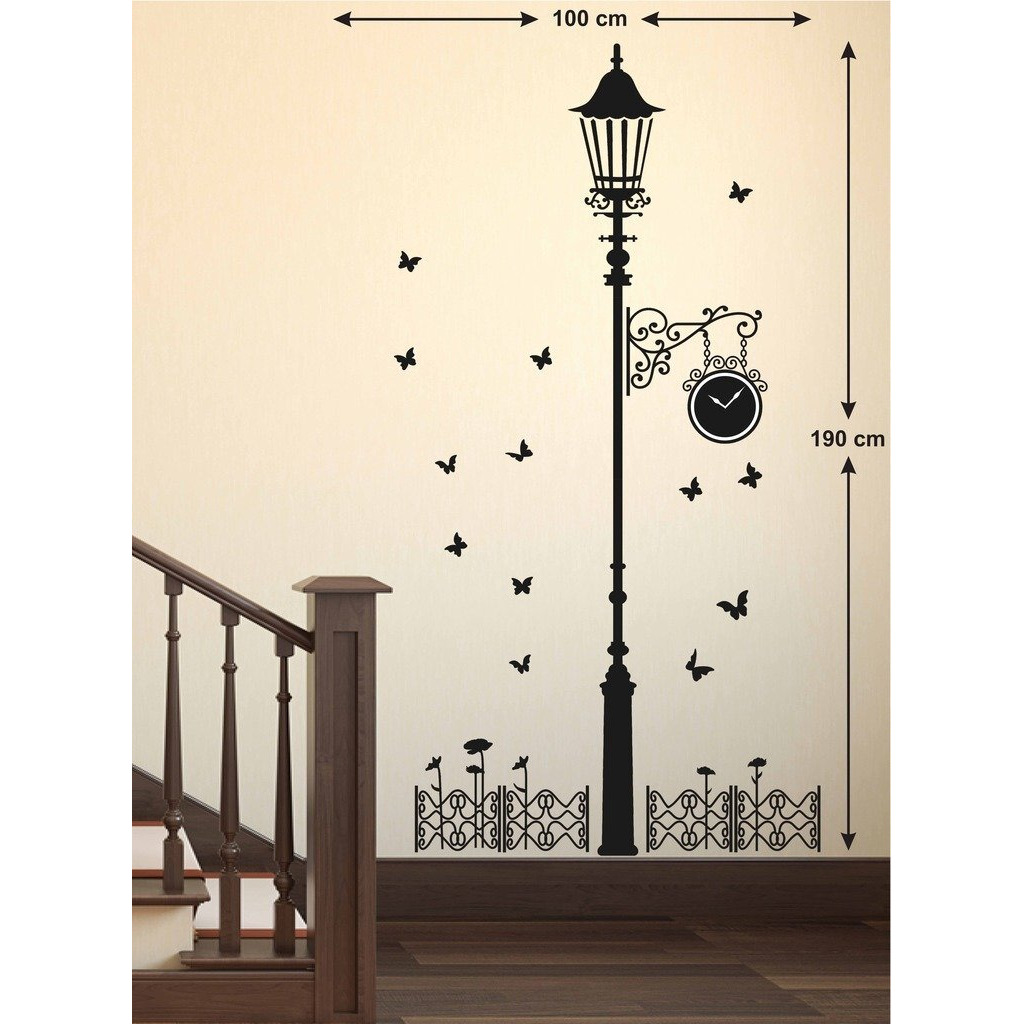 Decals Design 'Black Antique Street Lamp With Butterflies' Wall Sticker (Pvc Vinyl, 60 Cm X 90 Cm X 1 Cm, Black)