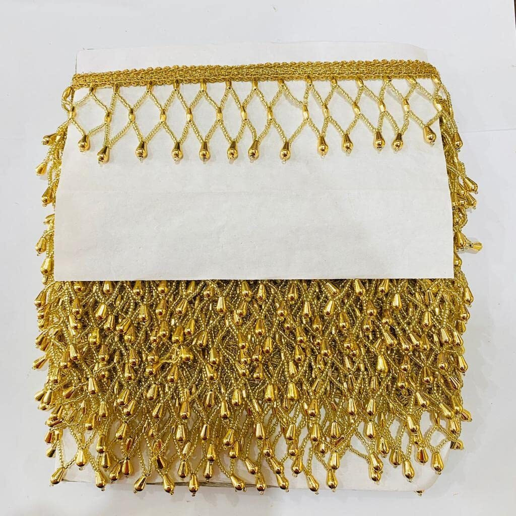 Jain Creation 9 Meter Fancy Golden Joe Lace With Glass Pot Design | Border Lace For Dresses, Sarees, Lehenga, Suits, Blouses, Dupatta, Chunri And Craft