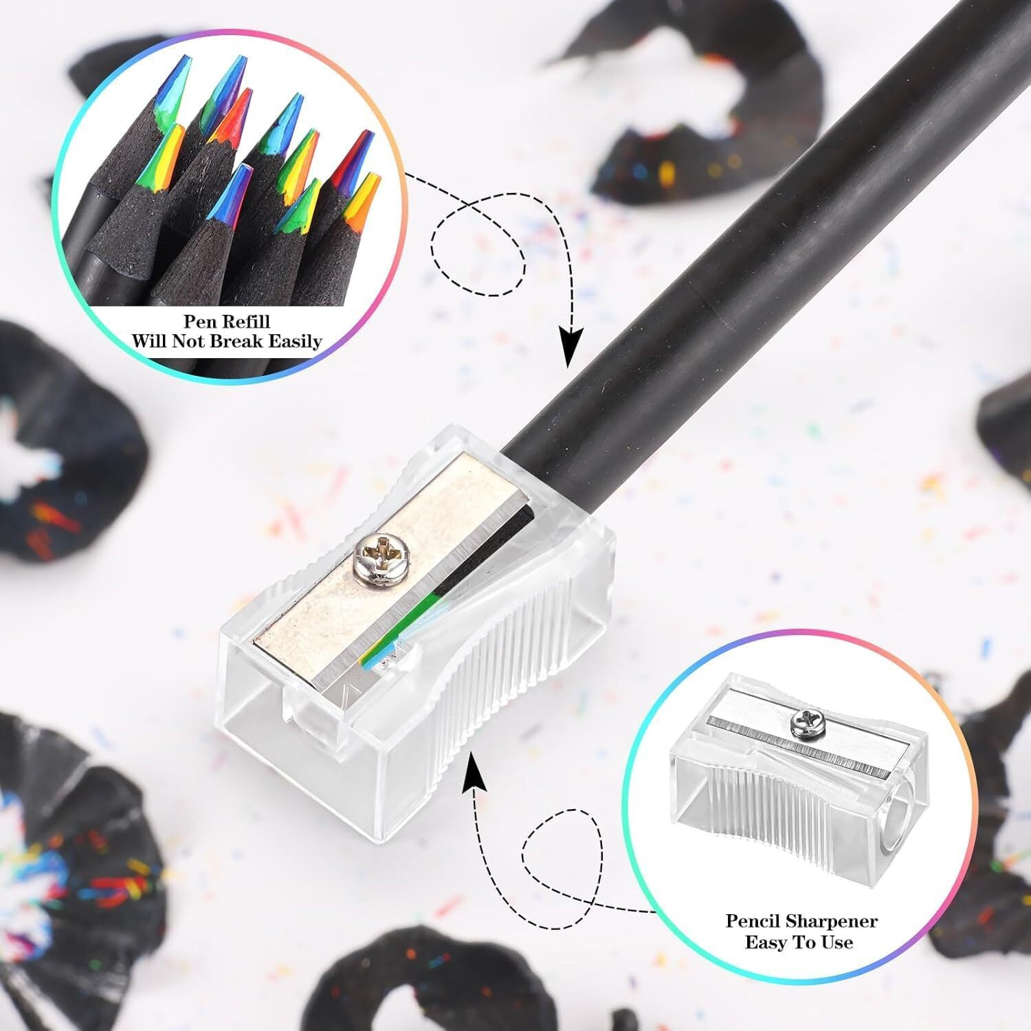 Yekda 12 Pcs Colors Rainbow Pencils For Kids Adults, Rainbow Colored Pencil Art Supplies For Girls Boys, Black Wooden Multi Colored Pencils Bulk For Coloring Drawing Sketching, Pre-Sharpened.