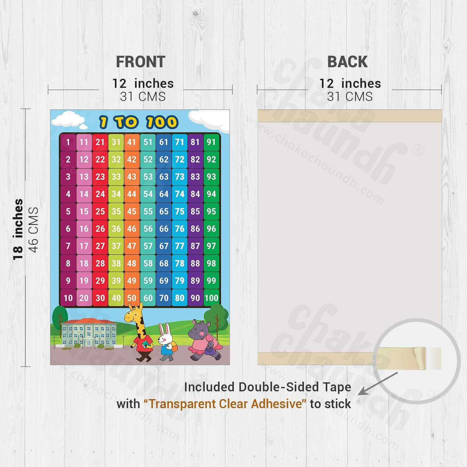 Chaka Chaundh - Educational Posters For Preschool Kids Classroom Study Learning - Set Of 4 - Number 1 To 10 To 100, Alphabets, (18 X 12 Inches) Kids Educational Charts & Posters