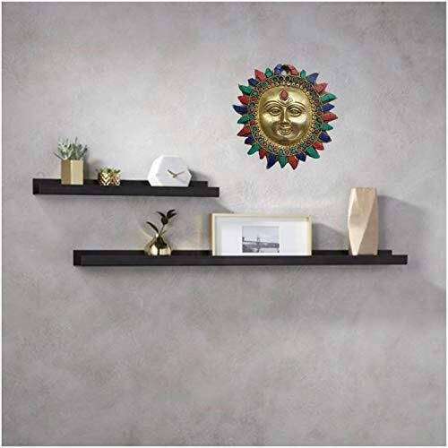 Purpledip Brass Idol Sun God Surya Dev Wall Hanging With Colorful Gemstones (11447)