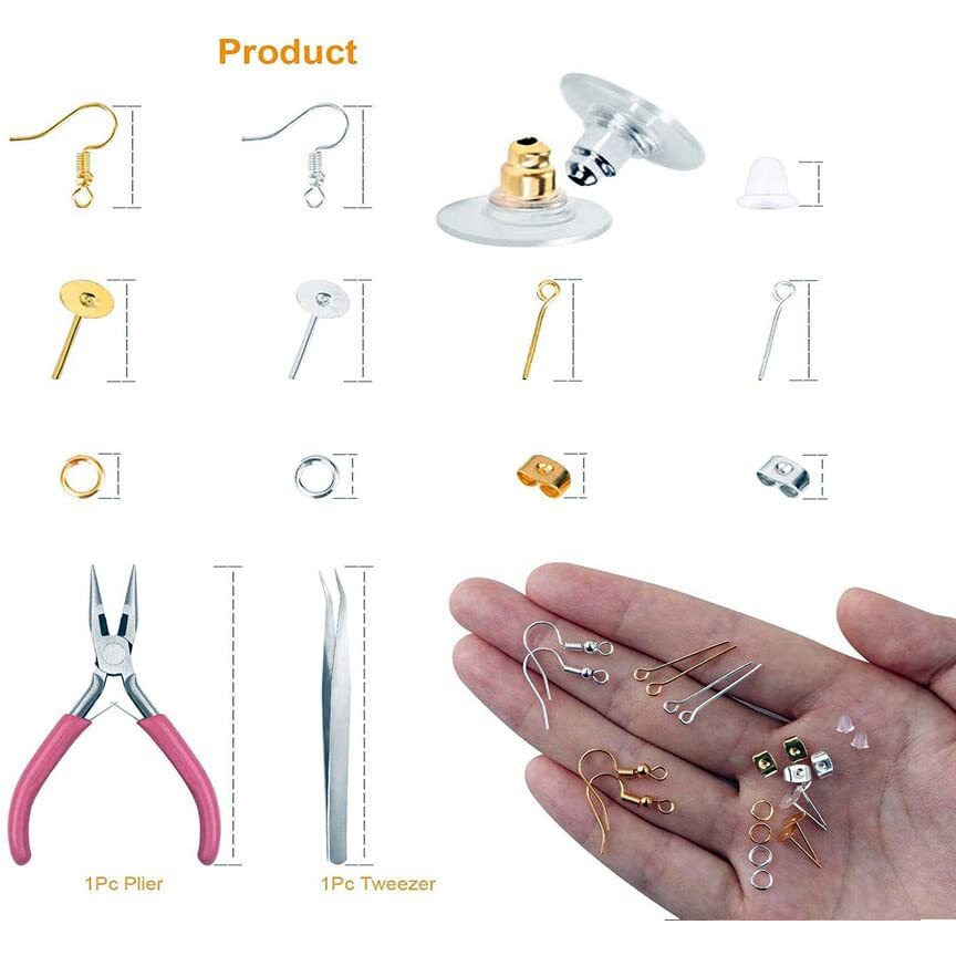 Diy Crafts 500 Grm, Bright Silver, Earring Making Earring Hooks Open Jump Rings Earring Backs Head Eye Pins Tweezers Pliers Opener For Necklace Earring Bracelet Jewelry Ma(500 Grm, Bright Silver)