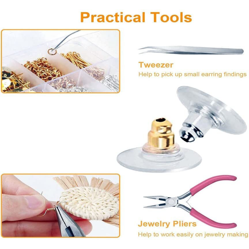 Diy Crafts 500 Grm, Bright Silver, Earring Making Earring Hooks Open Jump Rings Earring Backs Head Eye Pins Tweezers Pliers Opener For Necklace Earring Bracelet Jewelry Ma(500 Grm, Bright Silver)