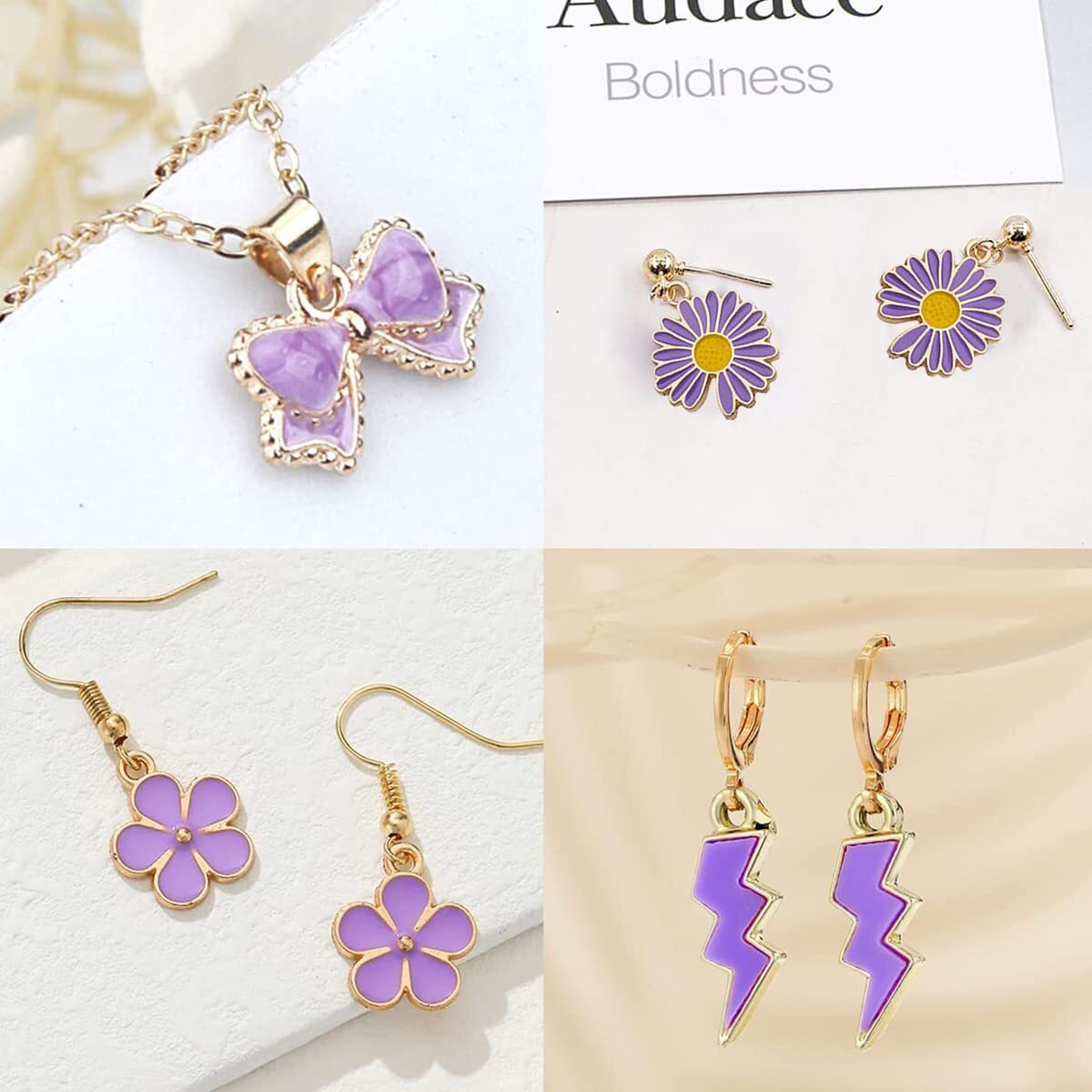 Maycreate 31Pcs Gold Plated Enamel Pendants Set Necklace Bracelet Charms For Diy Jewelry Making Charms And Crafting, Unicorn Moon Star Flower Fish Shell Pendant Kit (Purple)