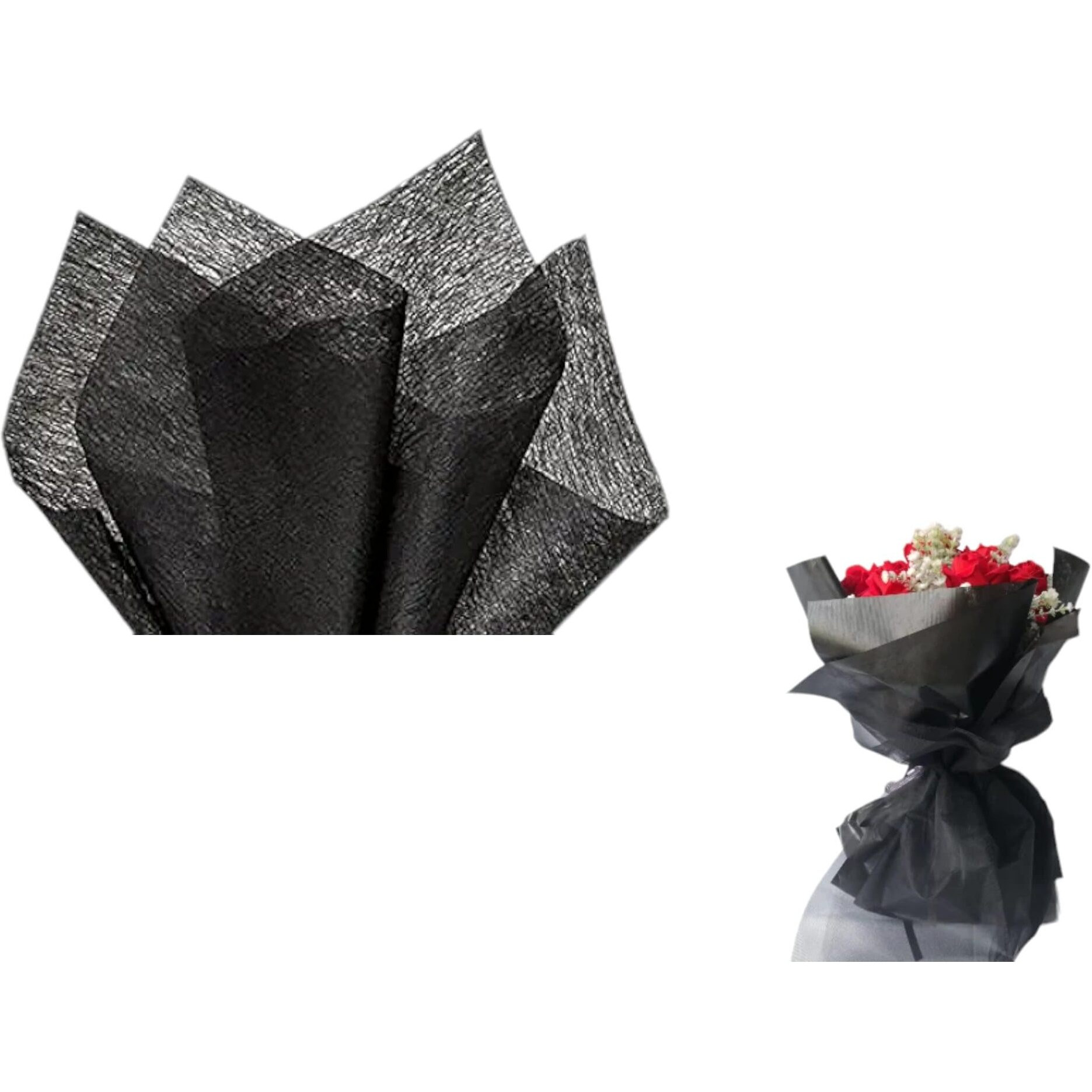 Pandeji 32Cm X 30 Cm Cut Size Non-Woven Sheets For Flowers Wrapping, Flower Bouquet Wrapping Paper Floral Supplies For Fresh Flowers (Black Color, Pack Of 50 Sheets)